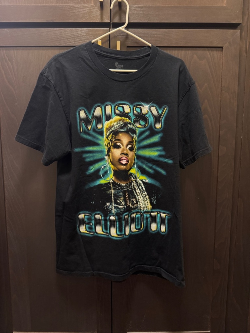 Missy Elliott Tour Black Graphic Tee with Yellow & Teal Artwork